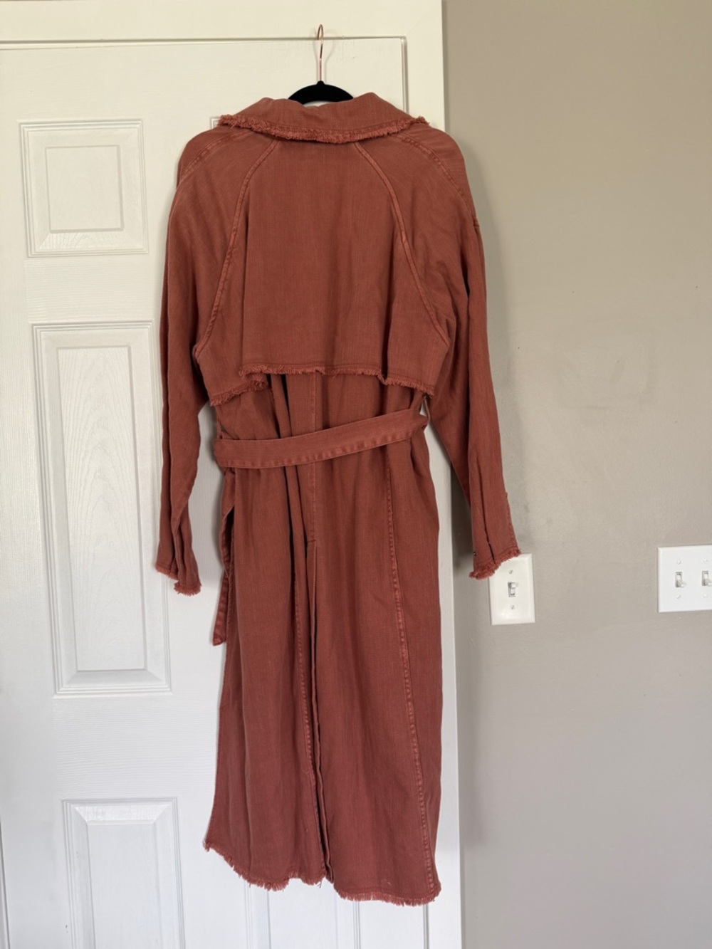 Free People Dusty Rose Long Coat Jacket Belted Double Breasted Trench Coat - Picture 10 of 11